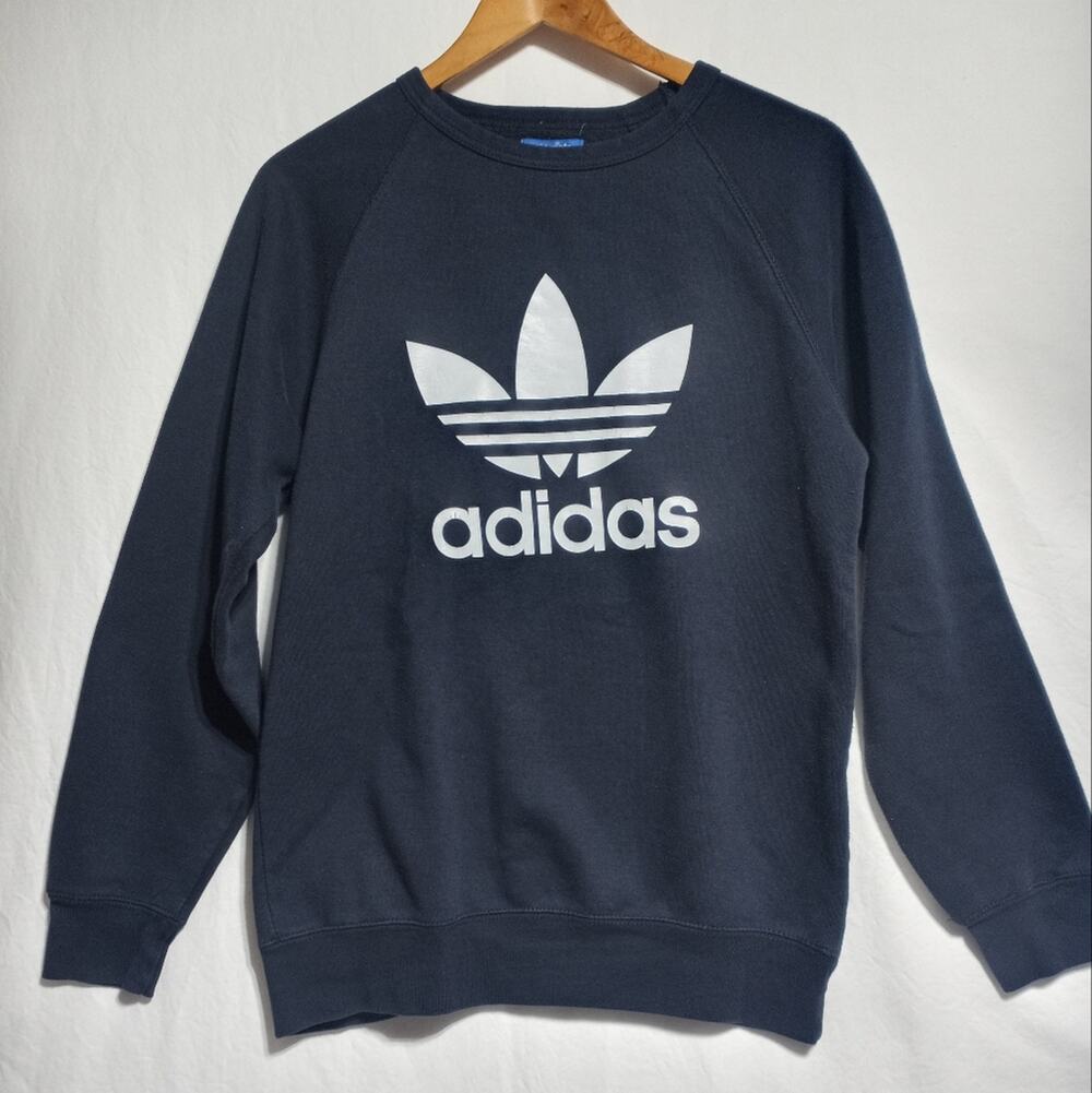 Adidas Men's Crew Neck Sweatshirt Navy Blue And White Size Medium